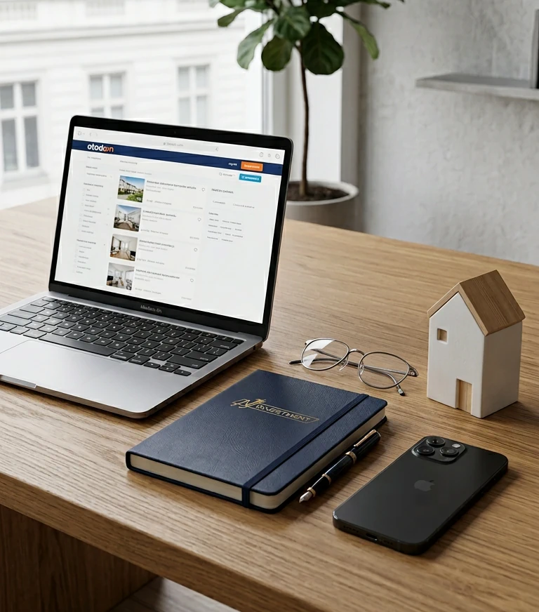 Laptop z widoczną kartą prezentacji nieruchomości ofert NJ Investment – klient otrzymuje wgląd do wszystkich ofert i dokumentacji sprzedażowej