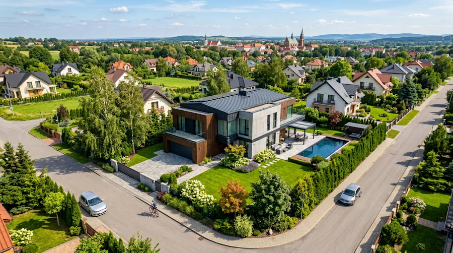 nowoczesny dom z ogrodem na przedmieściach Chrzanowa
